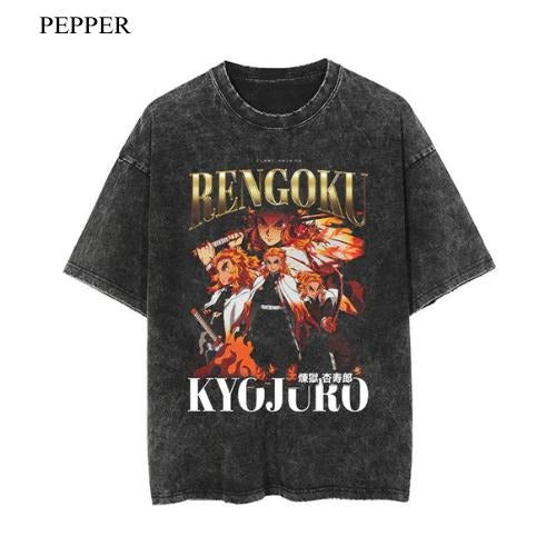 RENGOKU VINTAGE OVERSIZE T-SHIRT, MEN SHORTSLEEVE T-SHIRT, ANIME UNISEX T-SHIRT Menswear Top