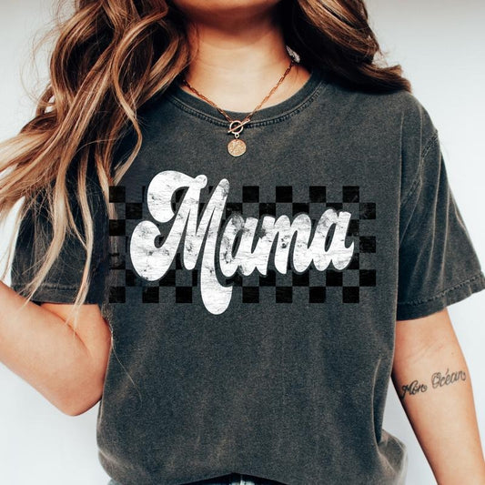 RETRO CHECKERED MAMA DISTRESSED TEE Cotton Fabric