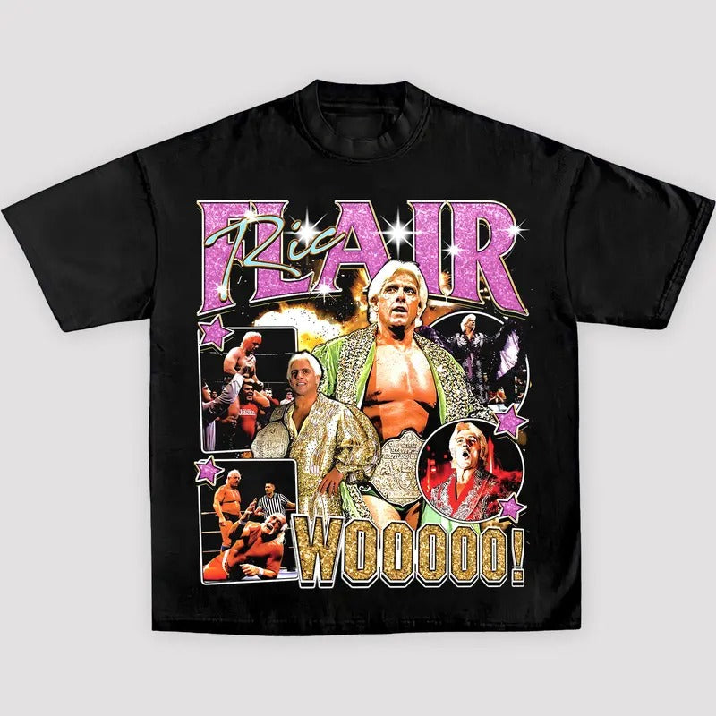RIC FLAIR TEE, Wrestling Tee, WWE Tee, Wrestling Gift Crewneck Cotton Menswear Hoodie Sweatshirts Streetwear