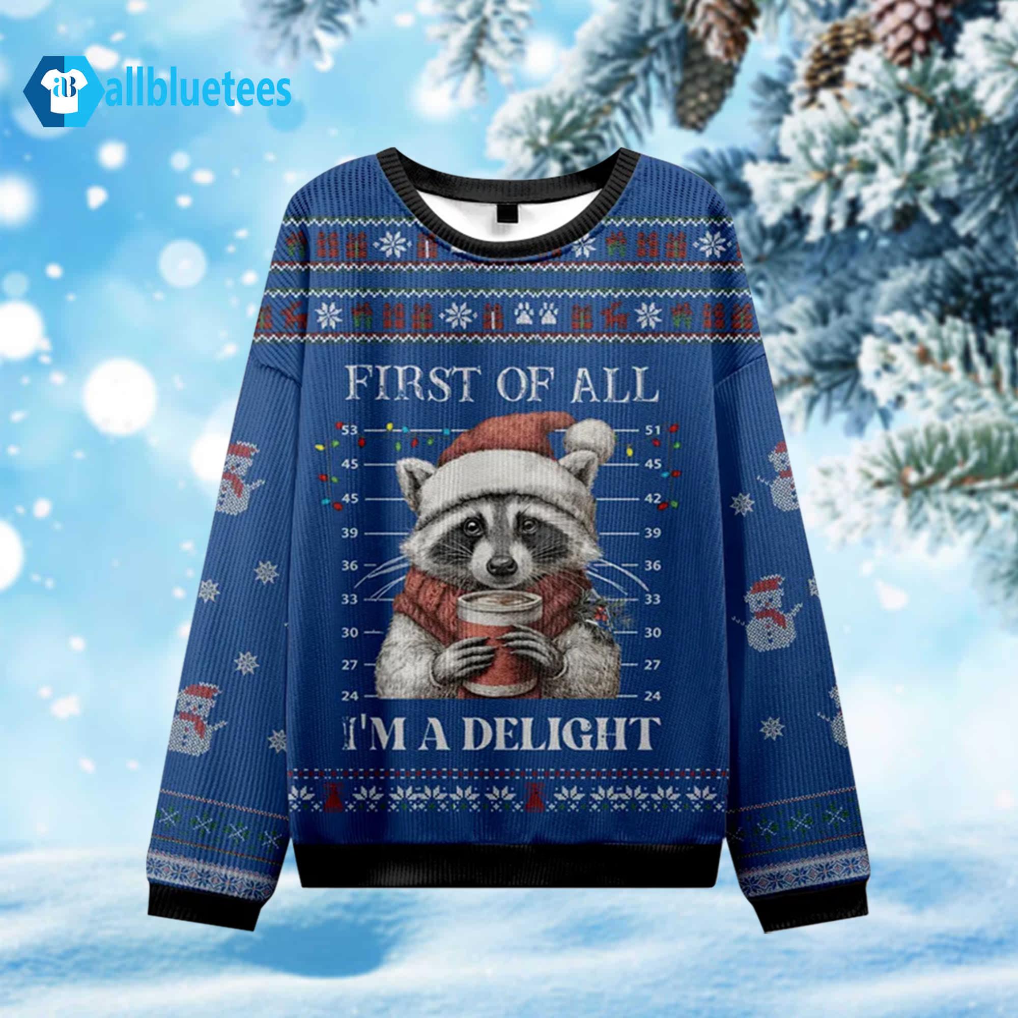 Raccoon Mugshot Ugly Christmas Sweater