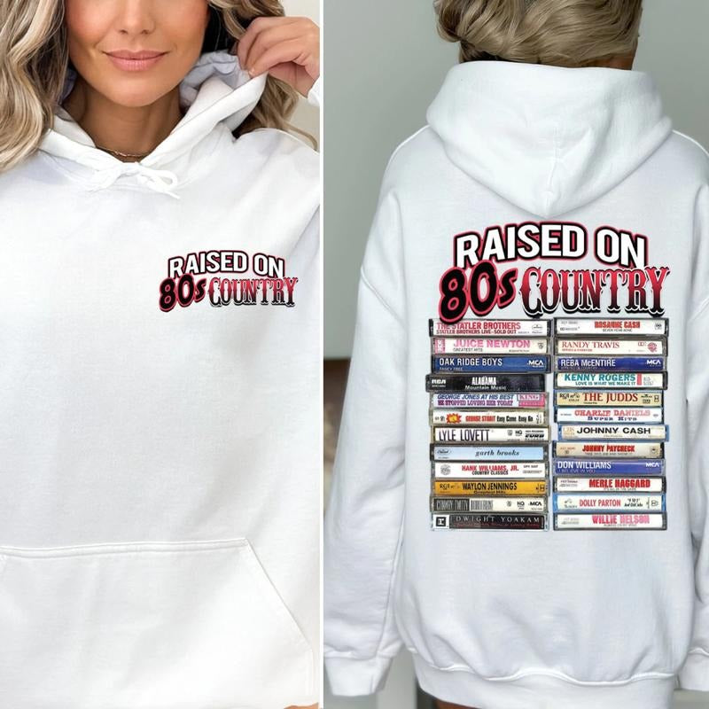 Raised On 80's Country 2 Sides Hoodie, Country Music Lovers Top, Retro Cassette Tee, Unisex Sweater Pullover Tee