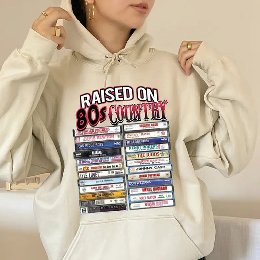 Raised On 80's Country Hoodie, Country Music Lovers Top, Retro Cassette Shirt, Unisex Sweater Pullover Tee