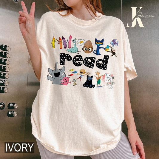 Read Children's Books Characters Polaroid Teacher Shirt, Elephant Piggie Pigeon Shirt, Reading Shirt, Librarian Shirt, Kindergarten Teacher Shirt, Back To School Gift, Book Lover Gift, Reading Adventure Tee