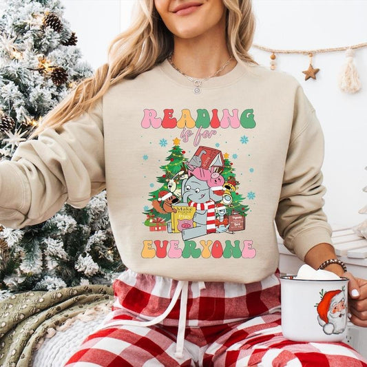 Reading Is For Everyone Shirt, Elephant And Piggie Christmas Sweatshirt, Bookish Christmas T-shirt, Christmas Book Lover, Teacher Christmas
