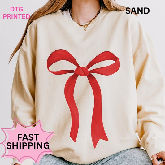Red Bow Christmas Sweater ~ Unisex Apparel Relaxed Fit Printed in the USA Clothing Womenswear Casual and Comfortable