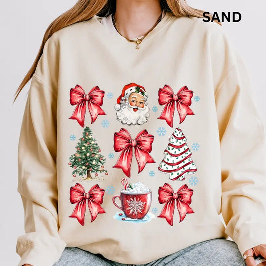 Red Doodles Christmas Winter Graphic Sweatshirt Sleeve Casual Cotton Polyester Oversized sweatshirt - Comfort Crewneck Womenswear