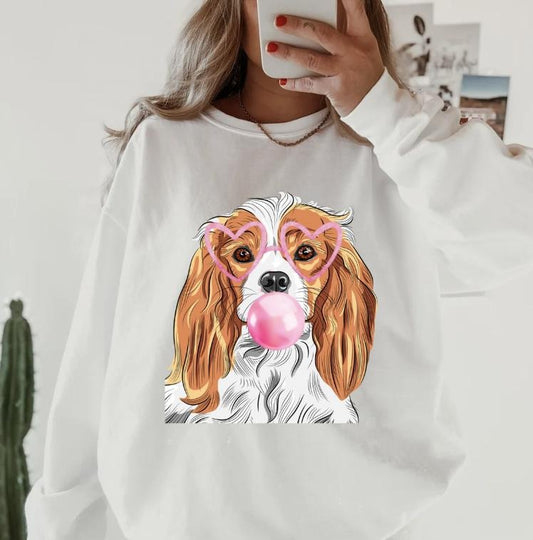 Bubblegum King Charles Brown/Red Sweatshirt ~ Sweatshirt Unisex Apparel Relaxed Fit Printed in the USA Clothing Womenswear Casual and Comfortable