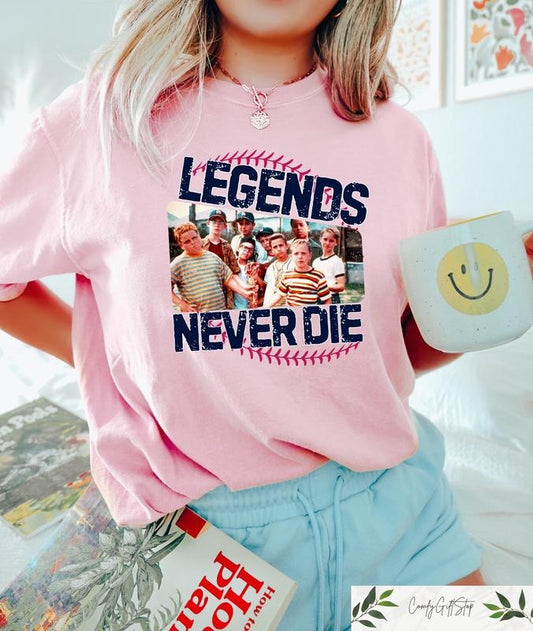 Retro 1990s Sandlot Legends Never Die Shirt, Baseball T-Shirt, Baseball Squad Crew Shirts, Baseball Team Tee