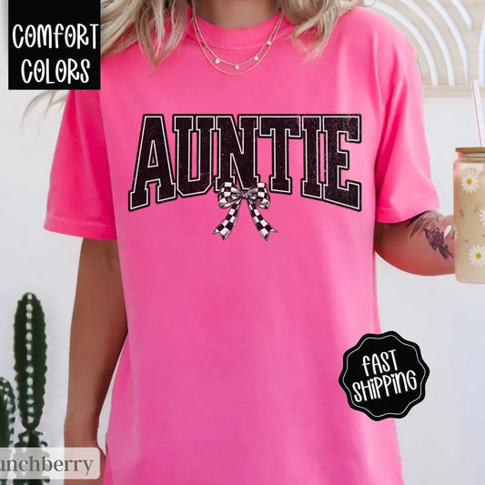 Retro Auntie Checkered Shirt, Gift for Aunt, Auntie Shirt, Retro Auntie Shirt, Comfort Colors Auntie Tshirt
