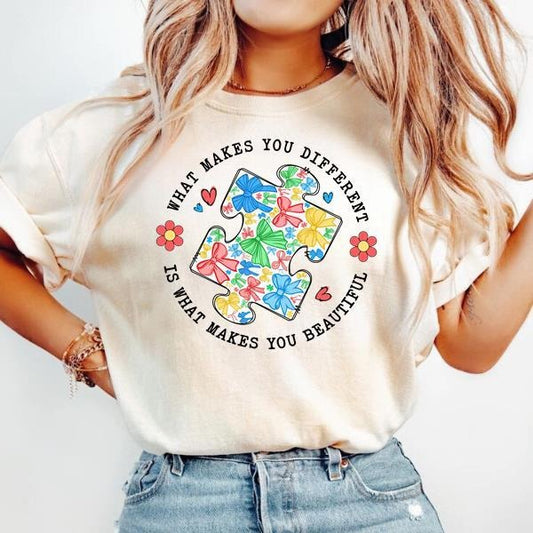 Retro Autism Coquette , Retro Autism Awareness Bow , Autism Mama , What Makes You Different, Special Education,Neurodiversity Shirt