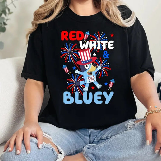 Retro Bluey 4th of July Shirt, Fourth Of July Sweatshirt, America Shirt, Independence Day Shirt, Bluey birthday party, Bluey and Bingo Shirt, Red White & Bluey