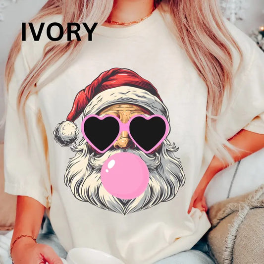 Retro Bubblegum Santa Shirt, Comfort Colors T-shirt, Pink Santa Claus Sweatshirt, Cotton Oversized Sweatshirt, Christmas Apparel