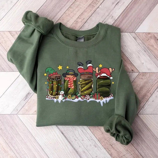 Retro Canned Pickles Christmas Light Sweatshirt, Homemade Pickle Jar Sweatshirt, Pickle Lover Sweatshirt, Canning Season Sweatshirt, Christmas Gift, Santa