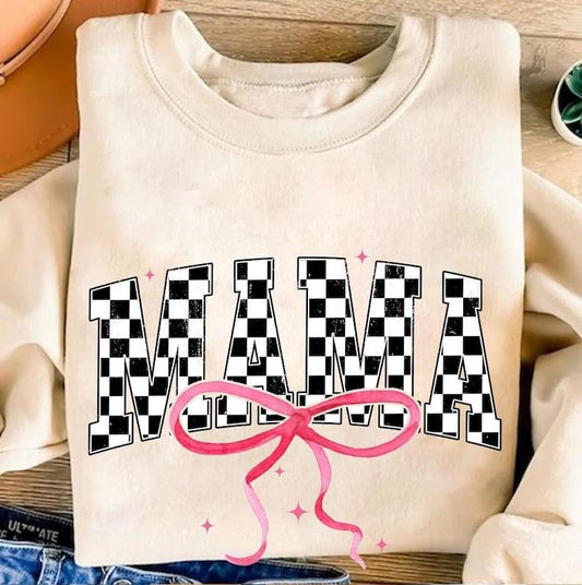 Retro Checkered Mama Coquette , Mama , Mama Varsity , Mothers Day , Gift for Mom, Mama Bow , Mama Shirt , Pink Bow Sweatshirtstyle{n002}2