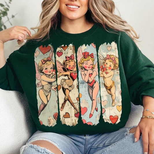 Retro Cupid Coquette bow Sweatshirt, Retro Valentine  Baby Cupid Sweatshirt,  Valentine Love Sweatshirt