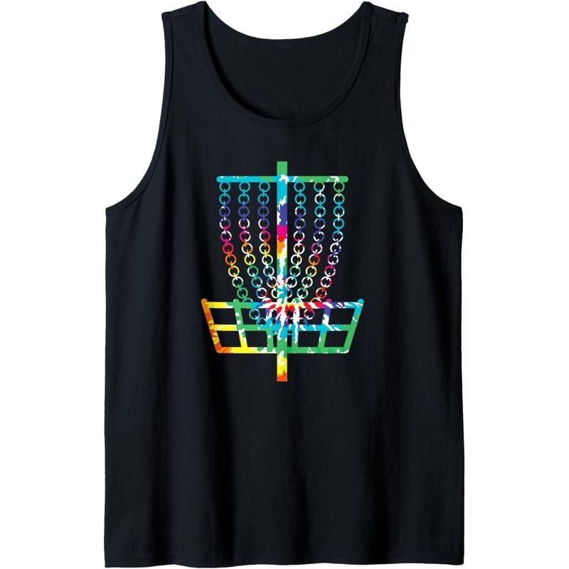 Retro Disc Golf Basket Hippie Rainbow Tie Dye Disc Golfer Tank Top MADE IN USA