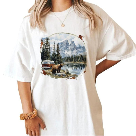 Retro Mountain Bear Forest Hoodie T-shirts and Sweatshirts National Hunting Day Outfits 1 Cotton Menswear