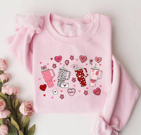 Retro Obsessive Cup Disorder Valentine's Day Sweatshirt, Valentines Candy Heart Tumbler Inspired Sweater, Retro Valentines Crewneck Sweatshirt, Cute Pink Valentine Gift