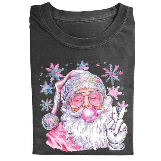 Retro Peace Bubble Blowing Santa T-shirt Womenswear Top Streetwear Tshirt
