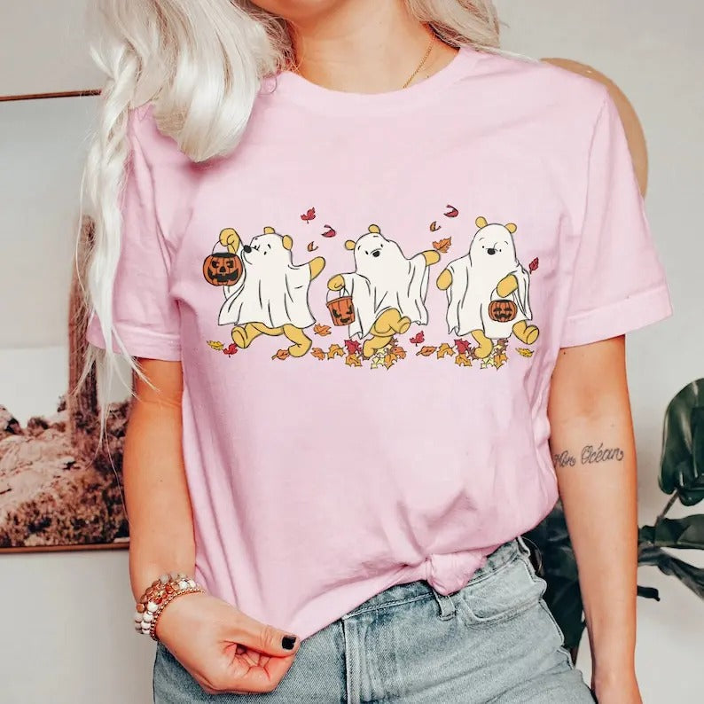 Retro Pooh Ghost Halloween Shirt, Winnie The Pooh Halloween Shirt, Spooky Season Shirt, Pooh Shirt, Cute Fall Shirt, Halloween Women's Shirt, Unisex T-shirt