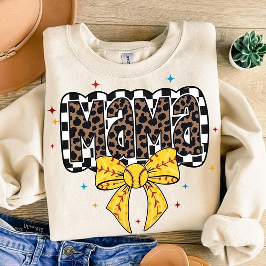 Retro Softball Mama Sweatshirt Softball Coquette Bow Game Day Softball Mom Checkered Softball