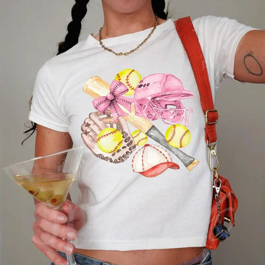 Retro Softball Y2K Baby Tee, Coquette Softball Shirt, Softball Player Gift, Game Day Trendy Clothing, Softball Catcher Aesthetic Baby Tee
