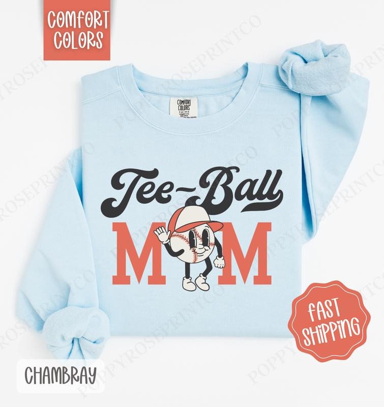 Retro Tee-Ball Comfort Colors Sweatshirt, Tee-Ball Mom Women's Crewneck, Cute Tee-Ball Women's Sweater