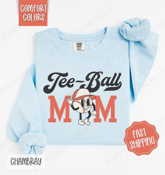 Retro Tee-Ball Comfort Colors Sweatshirt, Tee-Ball Mom Women's Crewneck, Cute Tee-Ball Women's Sweater