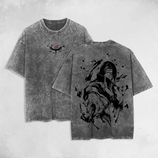 Retro Uchiha Itachi Sharingan Eyes Naruto Anime Ver.2 Double Printed Oversized Washed T-Shirt Unisex Mineral Anime Manga Washed Heavy Cotton T-shirt, Gift For Anime Fan, Anime Lover Sweatshirt, Hoodie, Comfort Colors