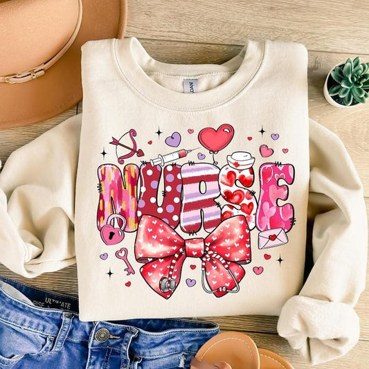 Retro Valentine Nurse Coquette Bow Sweatshirt , Cupids Favorite Nurse , Nurse Valentines , Valentines Day