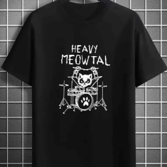 Rock Music Lover Pattern Print Men's Women Comfy Music Festival T-shirt, 100% Cotton, Crew Neck, Slight Stretch, Breathable & Wear-Resistant, All-Season Short Sleeve Tee, Perfect for Outdoor & Daily Fashion
