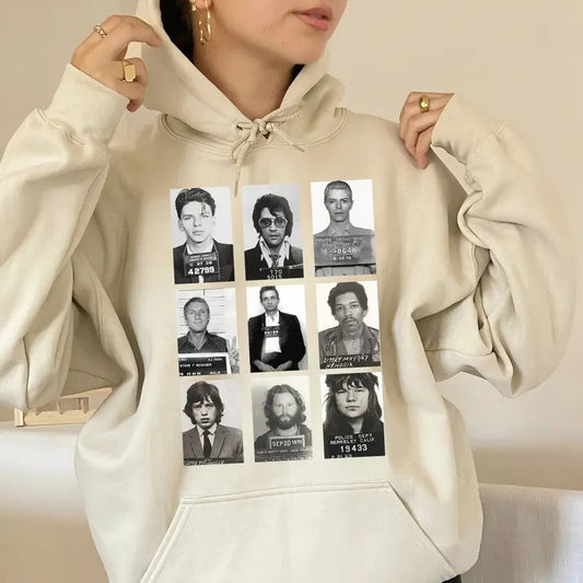 Rock Stars Mugshot Hoodie, Music Legend Tee, Music Lovers Apparel, Unisex Sweater Pullover Tee