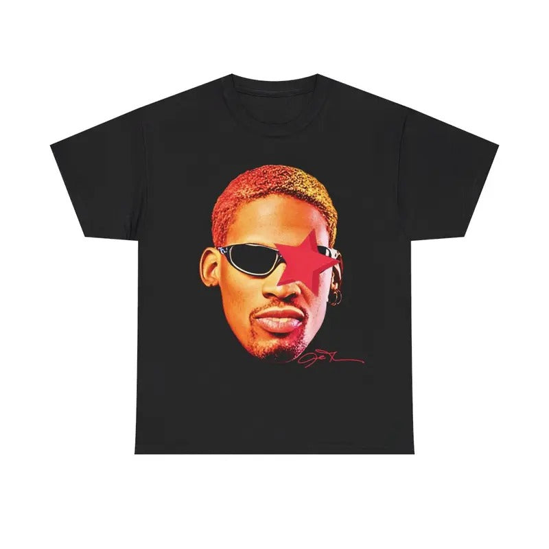 Rodman Inspired Vintage Graphic T-shirt Heavy Cotton Tee Basketball Sreetwear 90s Styled Shirt Hiphop Vibes Y2K Aesthetic Throwback Classic Sports Fan Fashion Rero Michael Jordan Allen Iverson Casual Menswear Retro Top Comfy Day Smooth Tshirt Underwear