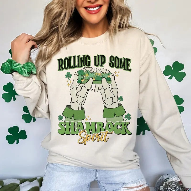 Rolling Up Some Shamrock Spirit Shirt, Irish Paddy's Day Lucky Clover St Patrick's Day Graphic Printed Unisex Classic Cotton T-shirt Sweatshirt Hoodie