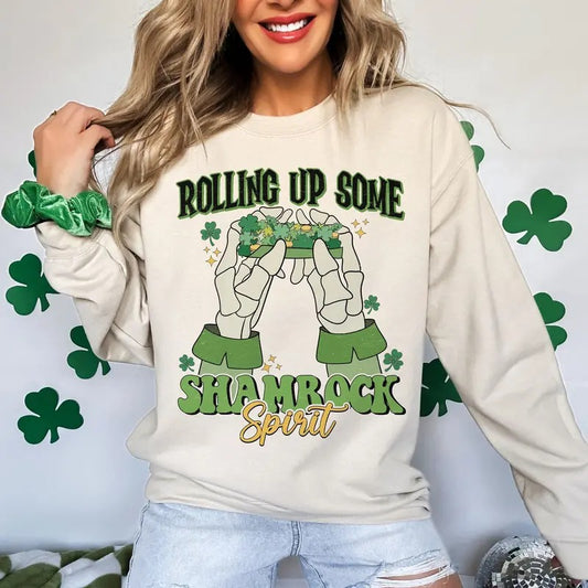Rolling Up Some Shamrock Spirit Shirt, Irish Paddy's Day Lucky Clover St Patrick's Day Graphic Printed Unisex Classic Cotton T-shirt Sweatshirt Hoodie