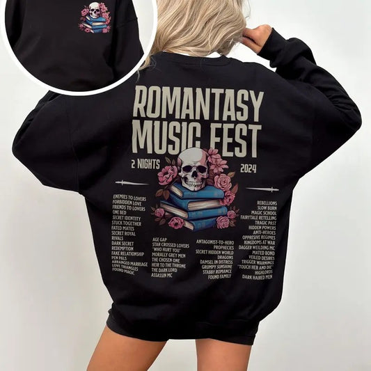 Romantasy Music Fest Sweatshirt, Romantasy Hoodie, Book Tropes Shirt, Smut Gift, Dark Romance Reader, Booklover Gift, Bookish Unisex Soft Comfort Crewneck Pullover Long Sleeves Graphic Fabric Sweater