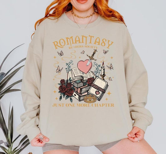 Romantasy Reader Sweatshirt, Gift for Readers, Book Lover Gift, Fantasy Romance Reader Merch, Bookish Merch, Book Hoodie, Booktok Unisex Soft Comfort Crewneck Pullover Long Sleeves Graphic Fabric Sweater