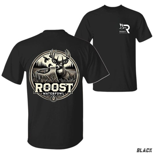 Roost Waterfowl T-Shirt - Deer and Duck Forest Scene Graphic Unisex Cotton Top Soft Style Tshirt Summer Streetwear