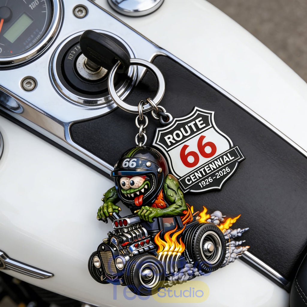 Route 66 Centennial Edition Rat Fink Hot Rod Keychain