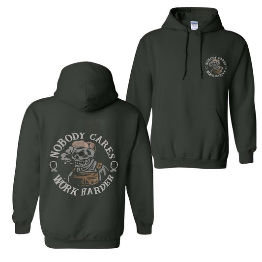 [S-5Xl] Nobody Cares Work Harder Skull Printed Men Hoodie, Sweatshirt -  2 Sided Hoodie, Naughty Clothes Men, Comfort Errands, Cotton Fabric Menswear, Women's Clothing, Sweatshirt Color, Merch gift, Oversized Pocket Sport Sweaters