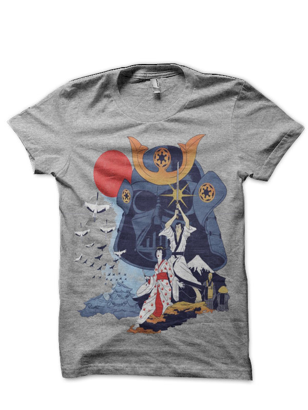 Samurai Wars Grey Melange Half Sleeve T-Shirt Hoodie, Sweatshirt | CoreVibeTees.com