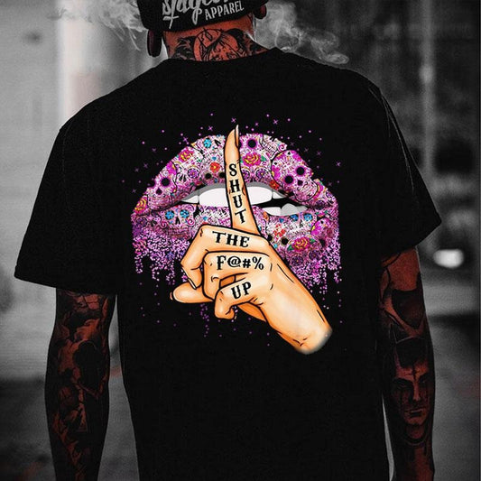 SHUT THE  UP Gothic Style Lips Print Men's T-Shirt