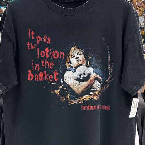 1991 BUFFALO BILL IT PUTS THE LOTION IN THE BASKET 'SOTL PROMO' RARE WASHED BLACK T-SHIRT Hoodie, Sweatshirt (Image 2)