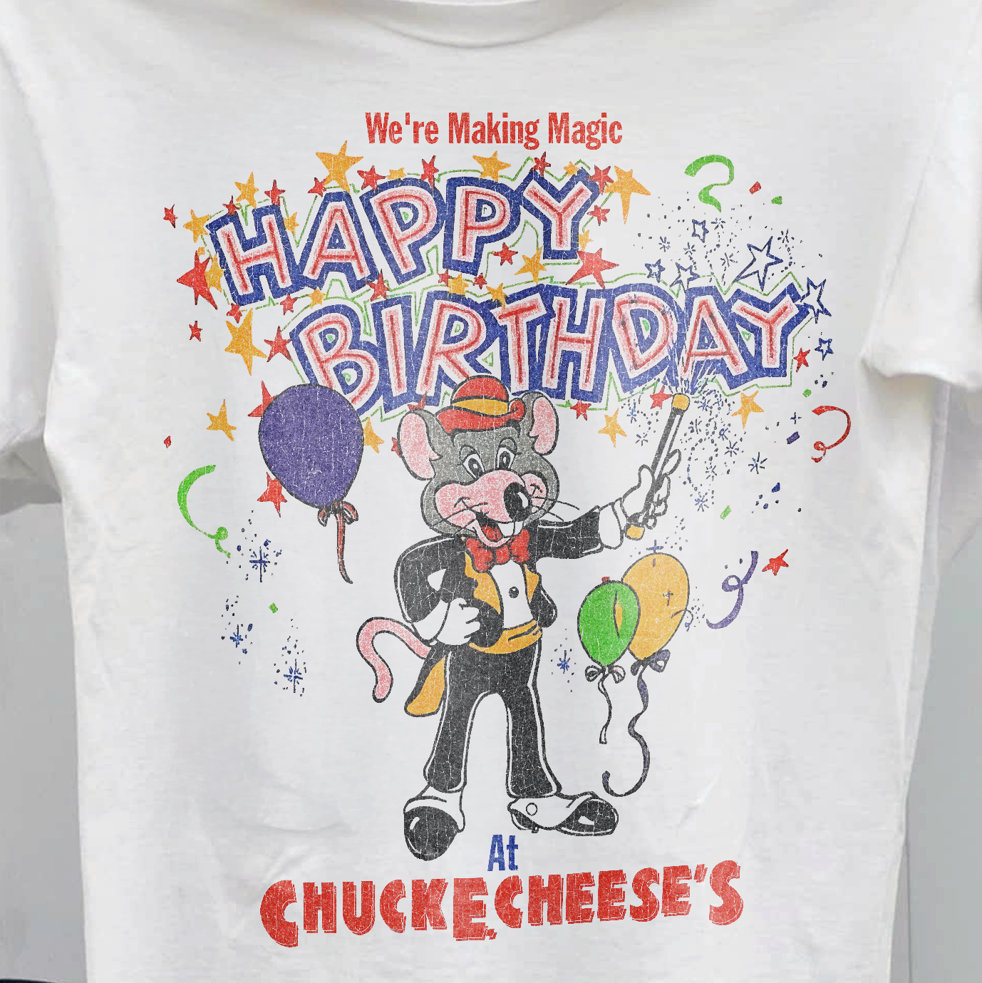 90s CHUCK-E-CHEESE BIRTHDAY CELEBRATION GRAIL RARE WASHED WHITE T-SHIRT Hoodie, Sweatshirt | CoreVibeTees.com (Image 2)