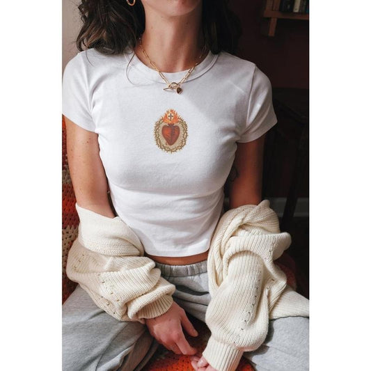 Sacred Heart Baby Tee, Y2K Baby Tee, Aesthetics, 90S Style Baby Tee, Coquette Clothing, Trending Shirts