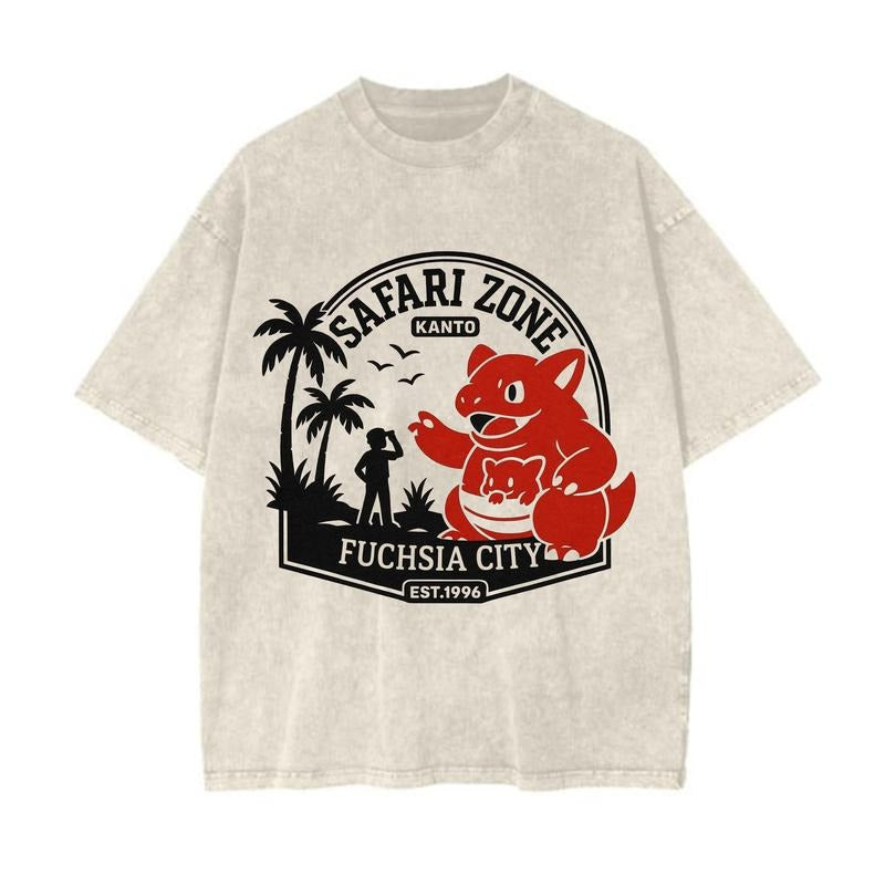 Safari Zone Kanto Graphic Tee, Kanto's Fuchsia City - EST. 1996 Shirt, PKM Shirt, Anime Shirt, Vintage Tee Streetwear Shortsleeve Printed Womenswear