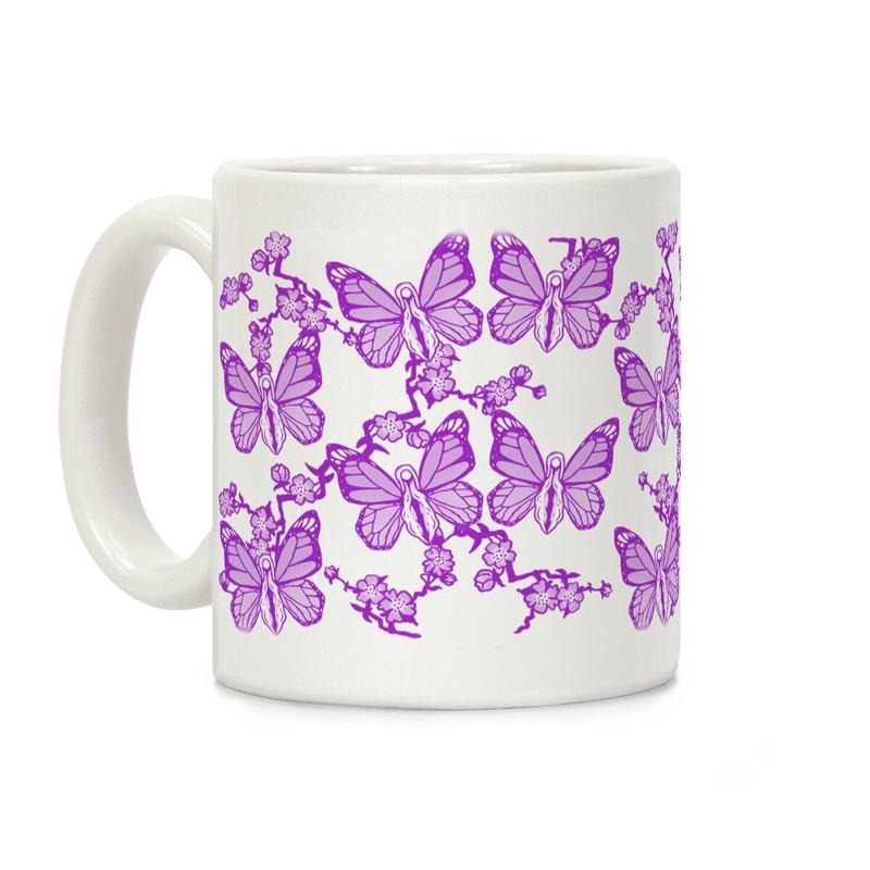 [Sale Up to 50% ] Butterfly Vagina Pattern Coffee Mug,  11 oz or 15 oz Ceramic Drinkware with Large Handles, Printed in the USAstyle{n002}2