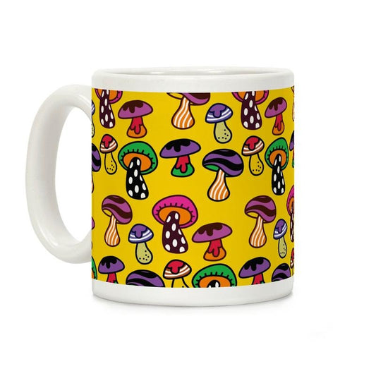 [Sale Up to 50% ] Funky Mushroom Pattern Coffee Mug 11 oz or 15 oz Ceramic Drinkware with Large Handles, Printed in the USA