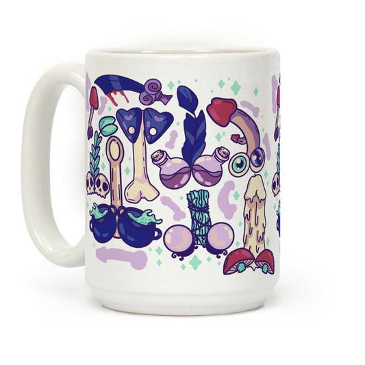 [Sale Up to 50% ] Phallic Witchy Things Pattern Coffee Mug,  11 oz or 15 oz Ceramic Drinkware with Large Handles, Printed in the USAstyle{n002}2