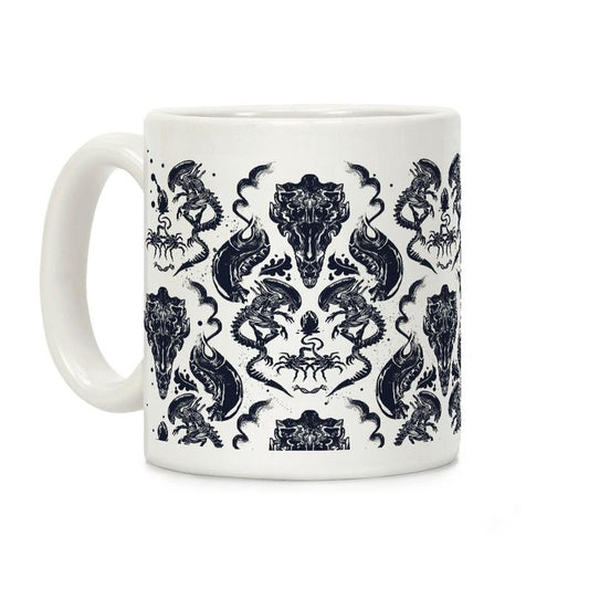 Sale Up to 50% ] Xenomorph Pattern Coffee Mug,  11 oz or 15 oz Ceramic Drinkware with Large Handles, Printed in the USA